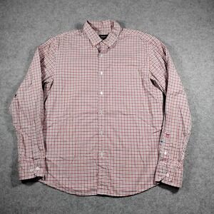 Betabrand Plaid Button Down Shirt Mens XL Red Gray Stretch Cotton Long Sleeve